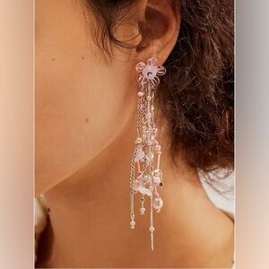 NEW Free people Willow Dangles Elegant Pink Floral Earrings